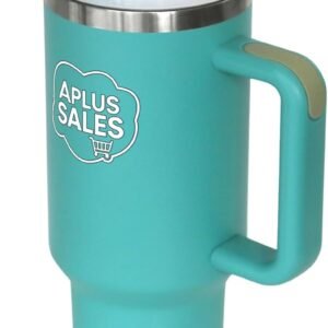 40 oz tumbler with handle & straw lid stainless steel tumbler tea, beverages & travel coffee mug leakproof & double walled insulated cup water bottle with straw cup holder size lake green